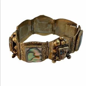 Vintage Abalone Alpaca Silver Mexico Chunky Bangle